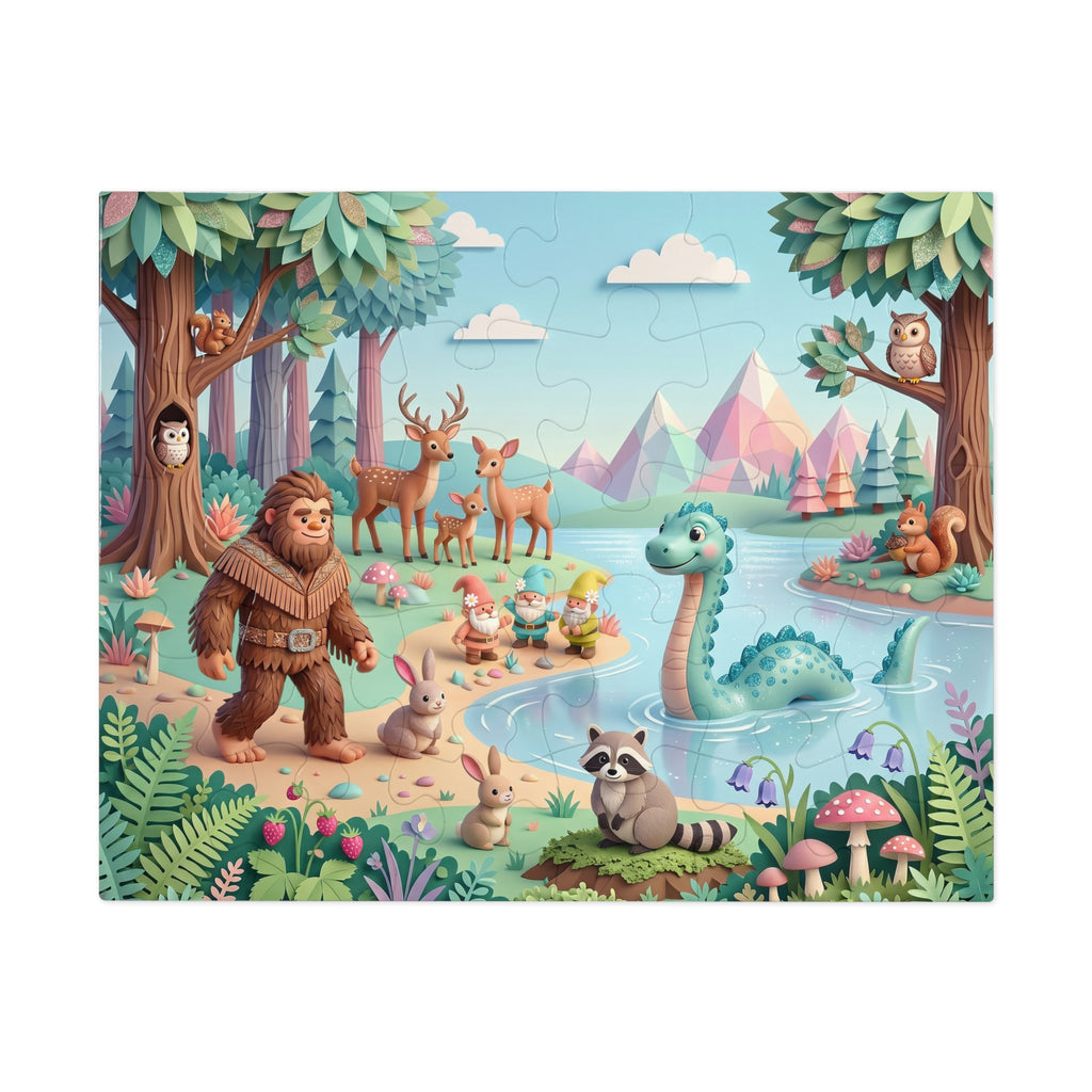Magical Lakeside Adventure Puzzle with Tin – Cute Bigfoot & Nessie