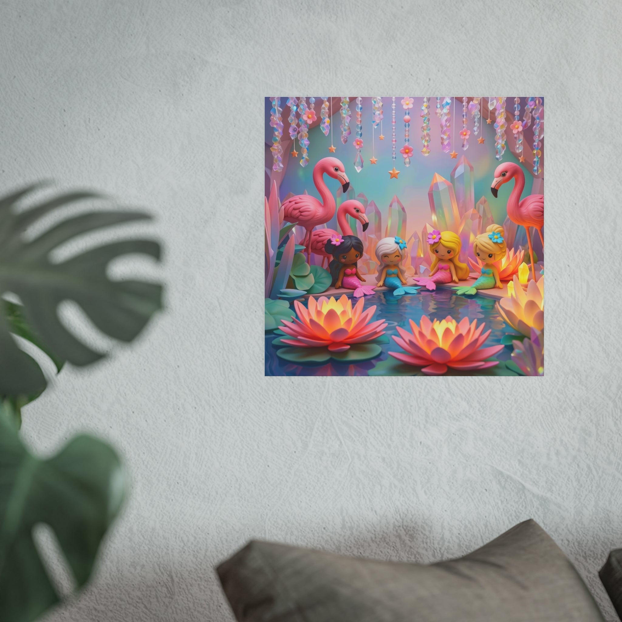 Mermaid Cove Poster — Whimsical Flamingos & Lotus Wall Art