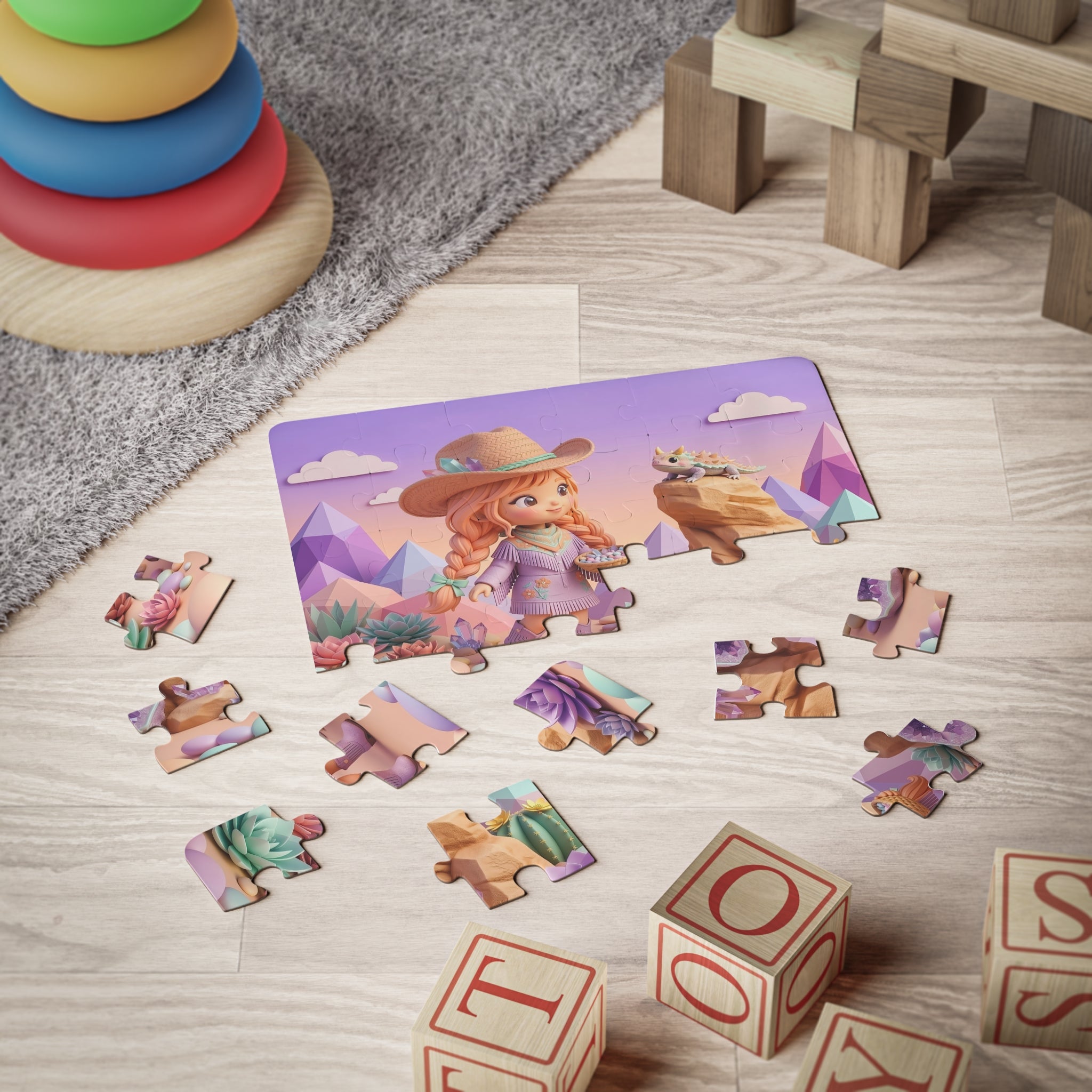 Desert Dreamer 30-Piece Kids Puzzle — Cute Cowgirl & Crystal Friends