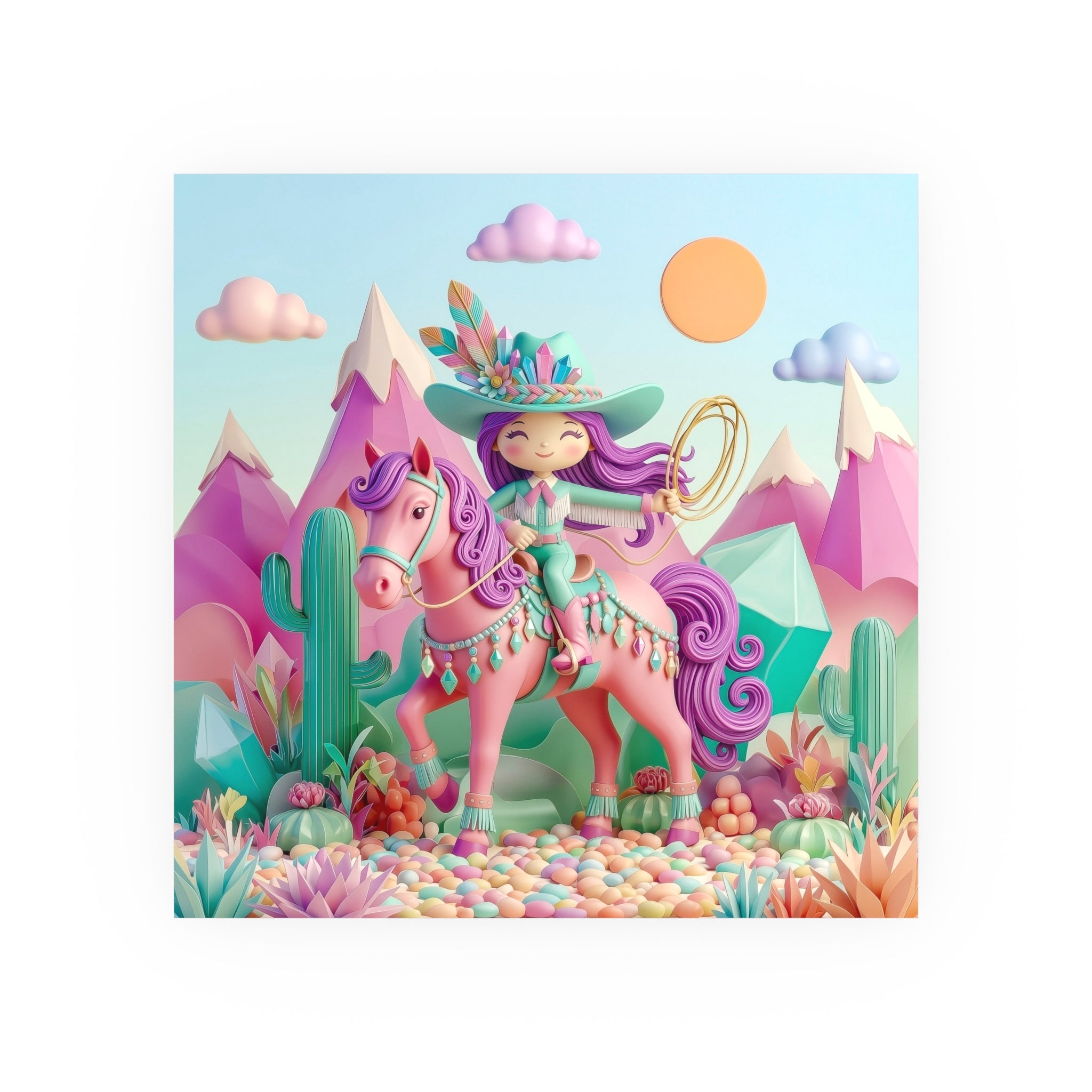 Whimsical Cowgirl Pony Poster — Colorful Pastel Wall Art