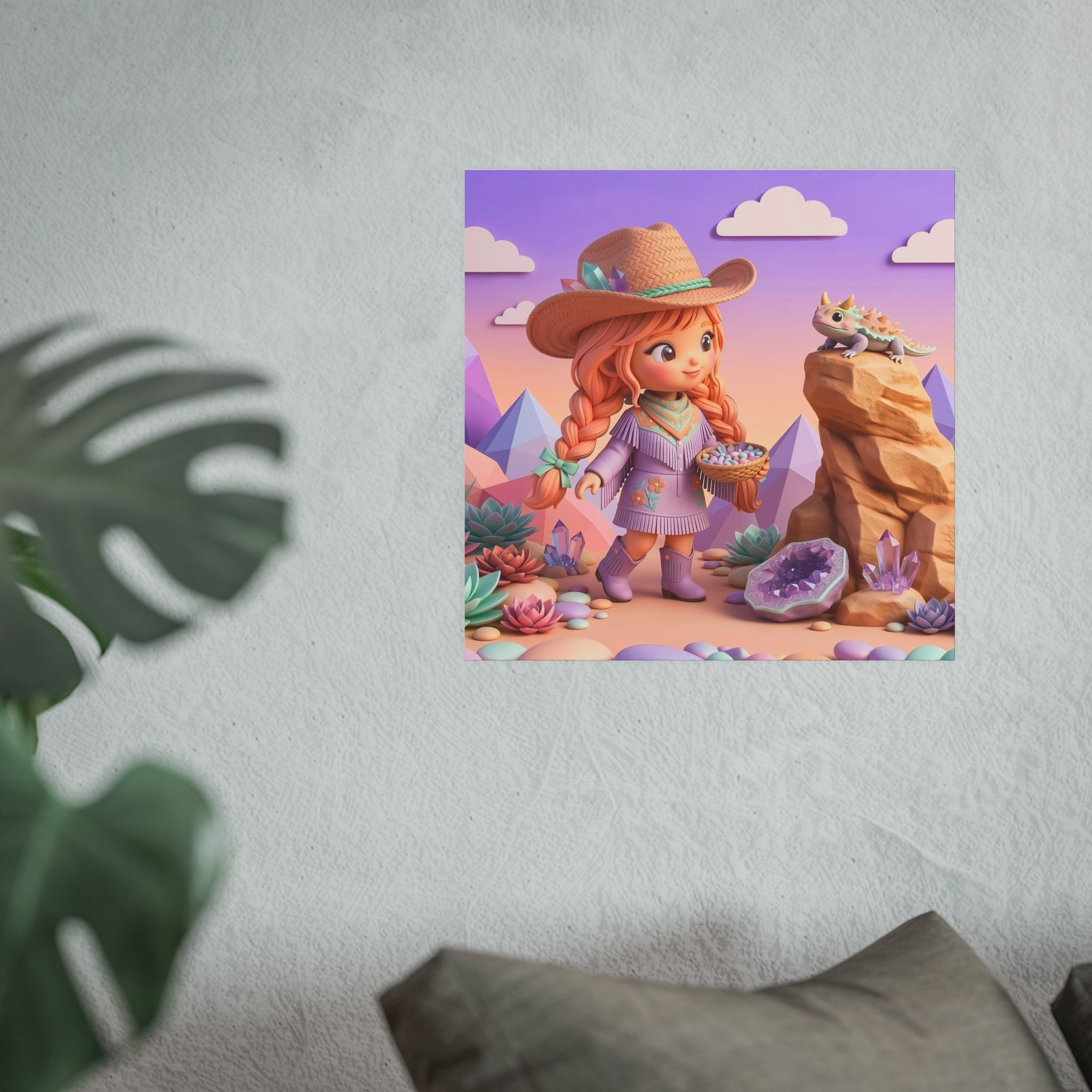 Whimsical Desert Girl & Lizard Art Poster