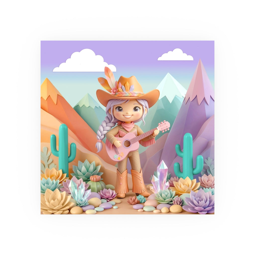 Cowgirl with Guitar Art Poster — Cute Southwestern Wall Art