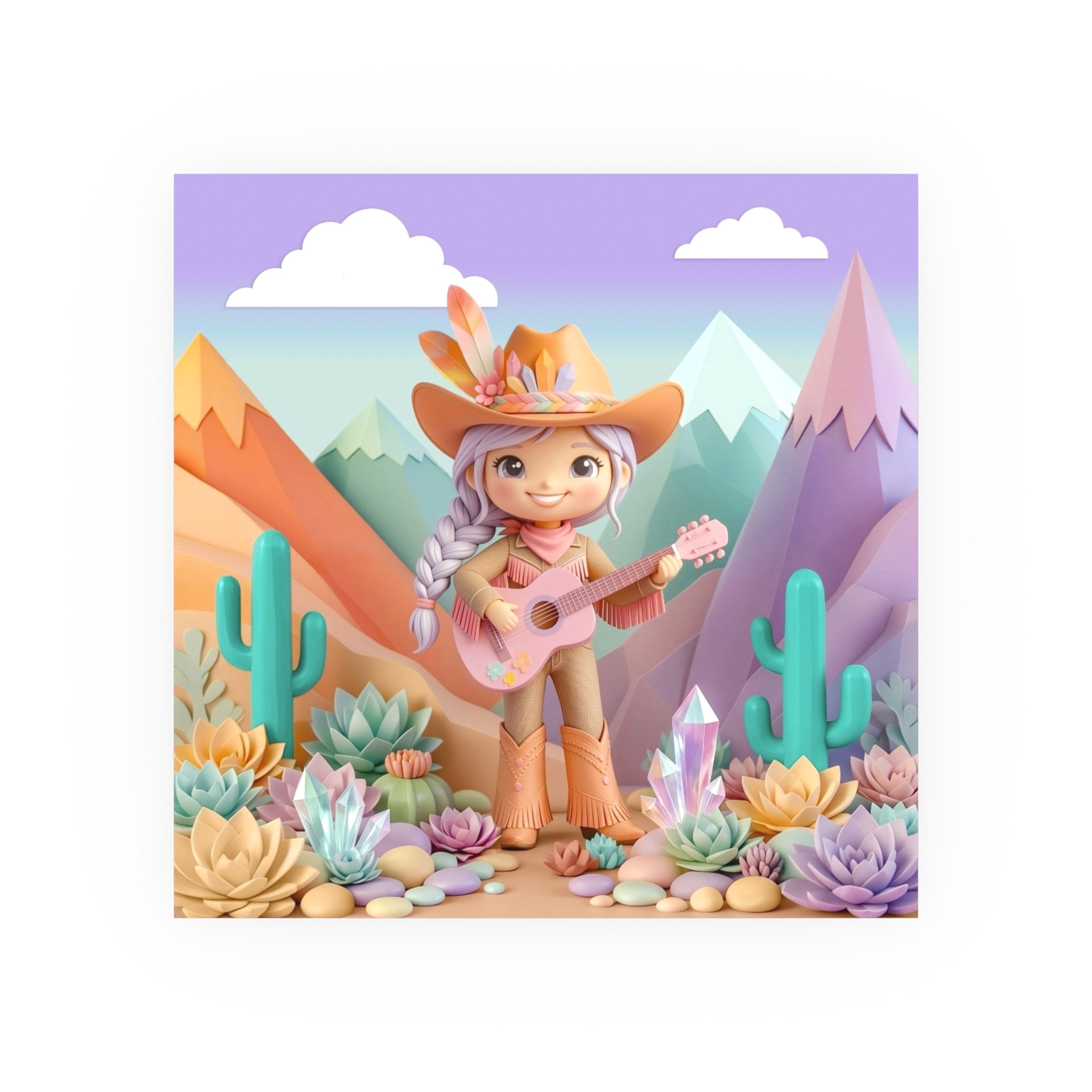 Cowgirl with Guitar Art Poster — Cute Southwestern Wall Art