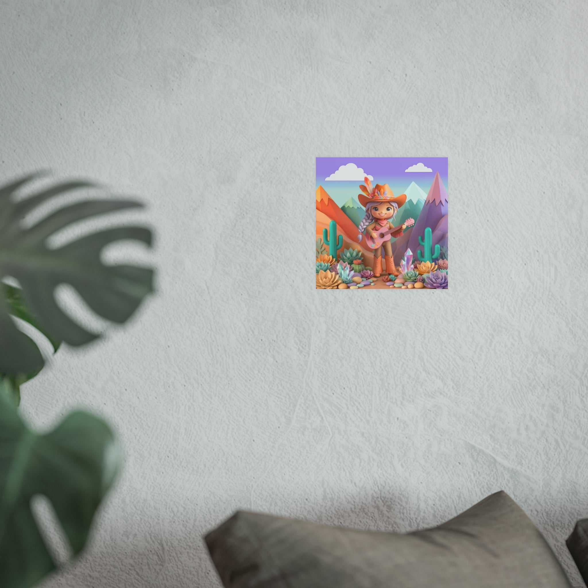 Cowgirl with Guitar Art Poster — Cute Southwestern Wall Art