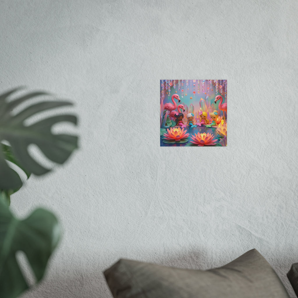 Mermaid Cove Poster — Whimsical Flamingos & Lotus Wall Art