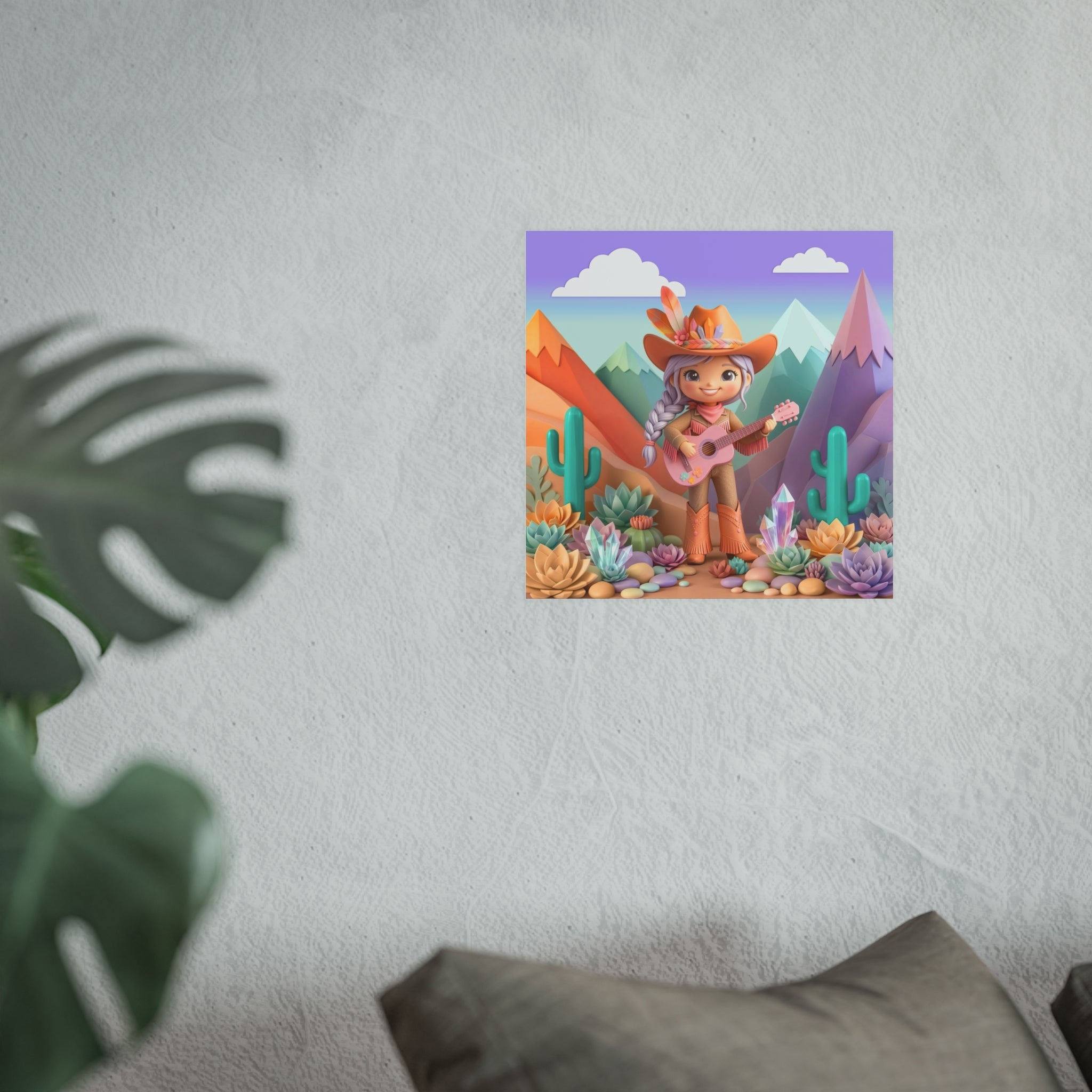 Cowgirl with Guitar Art Poster — Cute Southwestern Wall Art