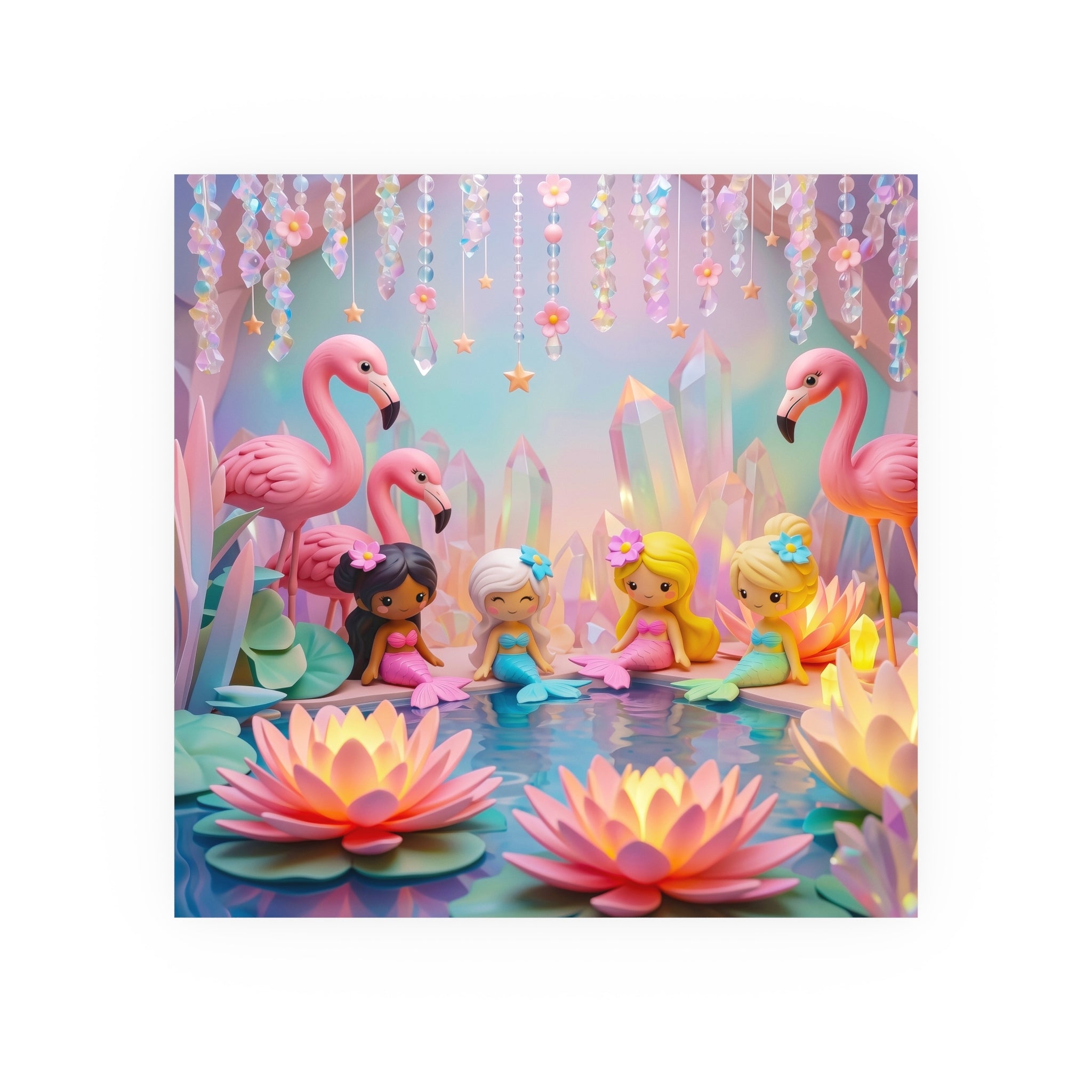 Mermaid Cove Poster — Whimsical Flamingos & Lotus Wall Art