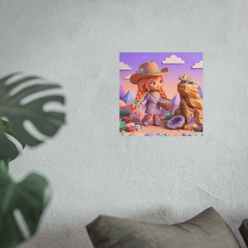 Whimsical Desert Girl & Lizard Art Poster