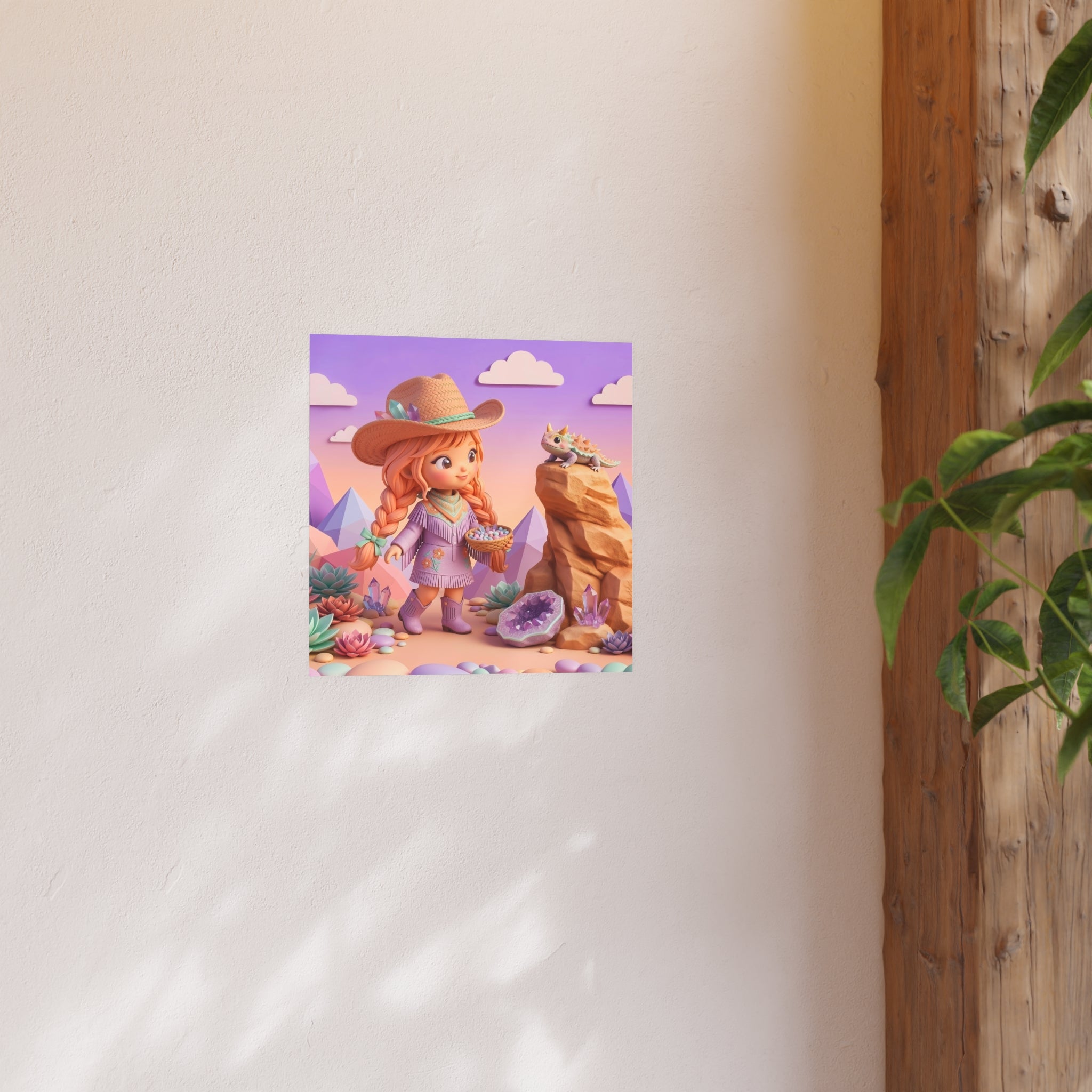 Whimsical Desert Girl & Lizard Art Poster
