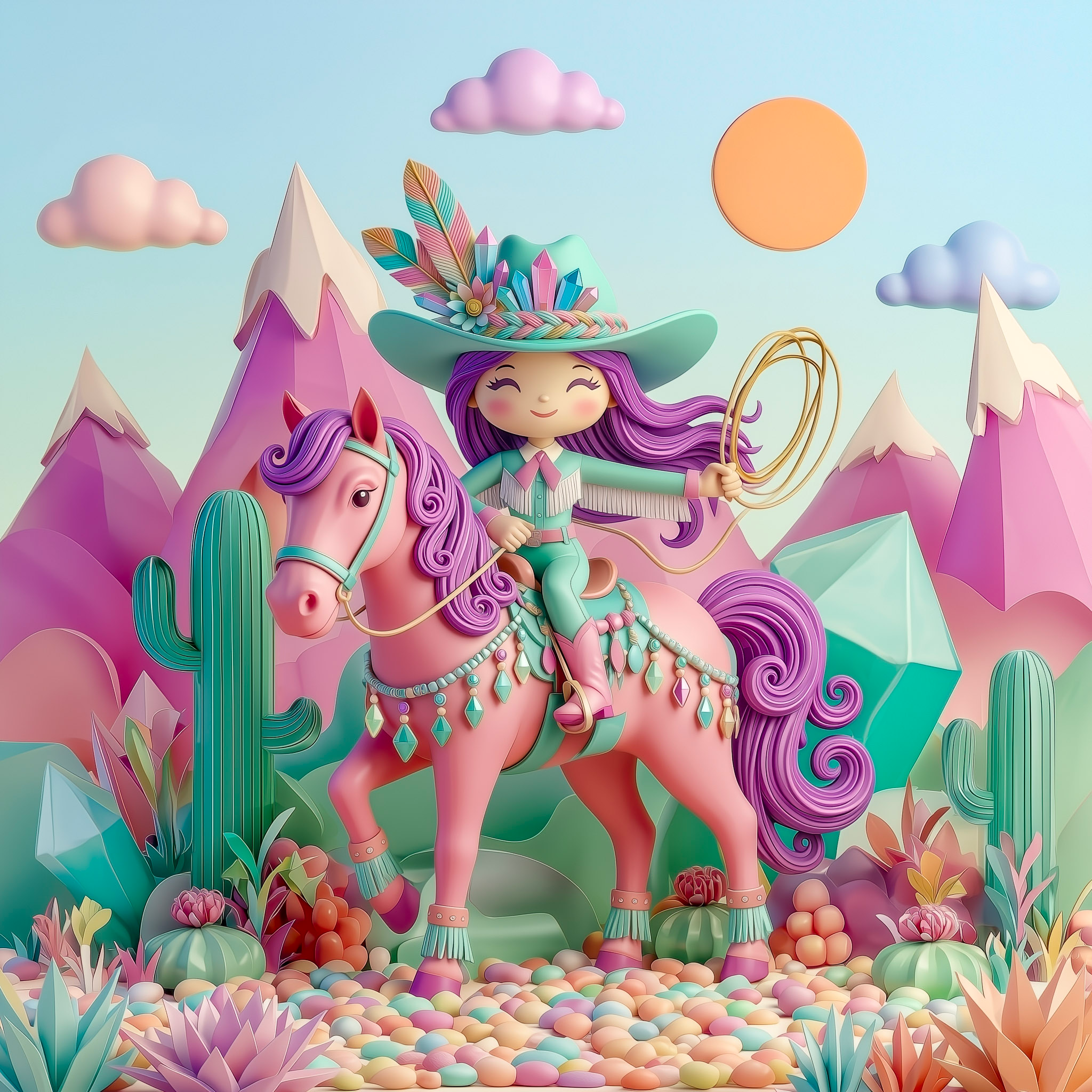 Whimsical Cowgirl Pony Poster — Colorful Pastel Wall Art
