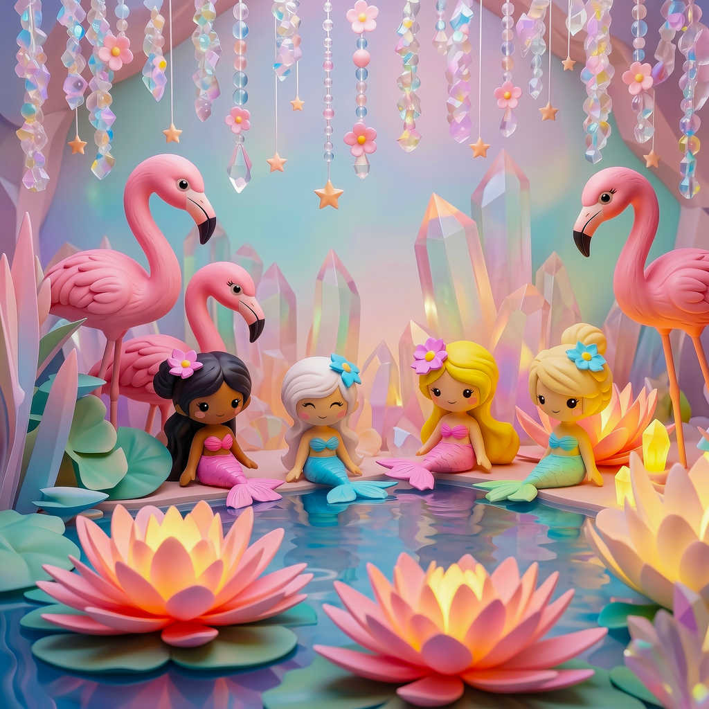 Mermaid Cove Poster — Whimsical Flamingos & Lotus Wall Art