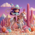 Cute Cowgirl Poster — Pastel Desert Girl on Horse Satin/Matte Prints