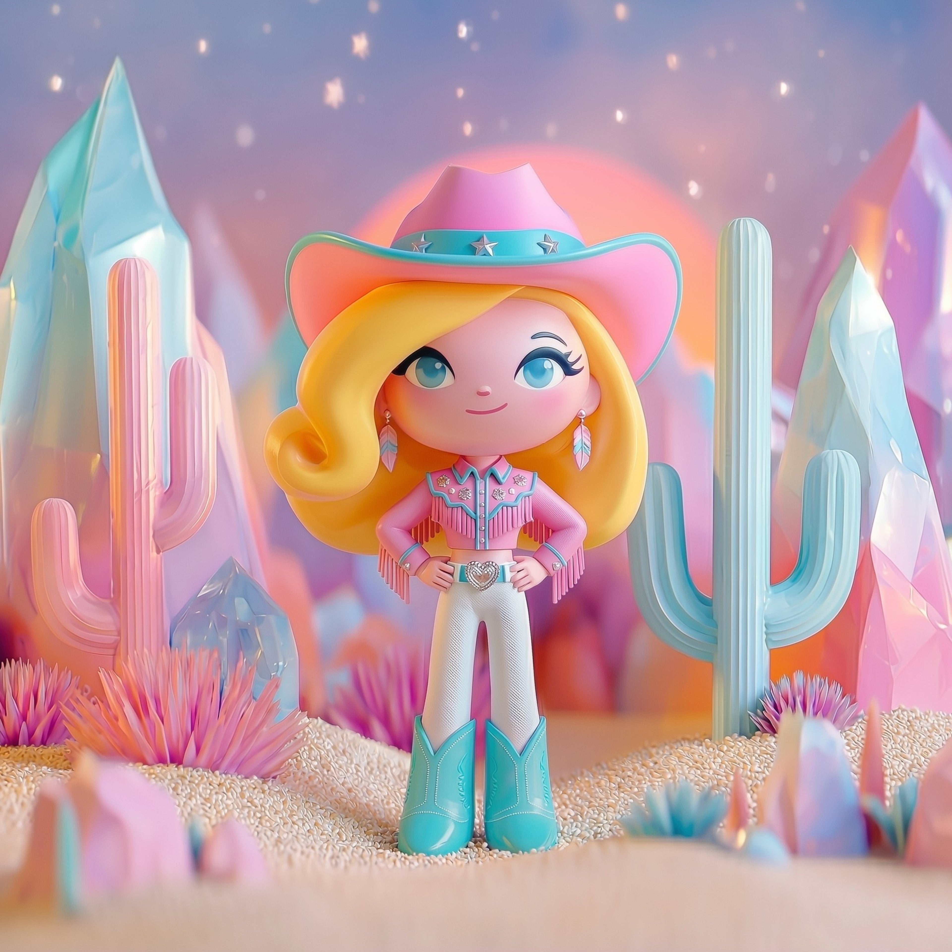 Cute Cowgirl Poster — Pastel Desert Satin/Matte Art Print